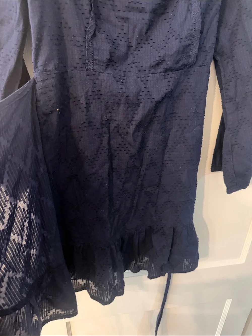 J. Crew Navy Textured Long-Sleeve Wrap Dress